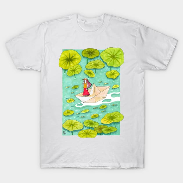 Girl on a paper boat T-Shirt by Starlight Tales